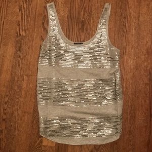 Express Grey Sequin Stripe Tank Top